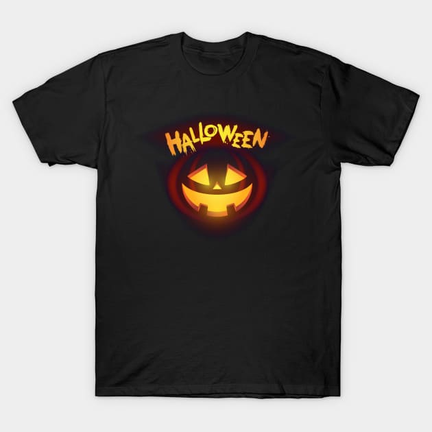 Pumpkin glowing face t-shirt print.  Pumpkin carving faces with eyes and mouth. Funny and scary halloween character. T-Shirt by Dosunets